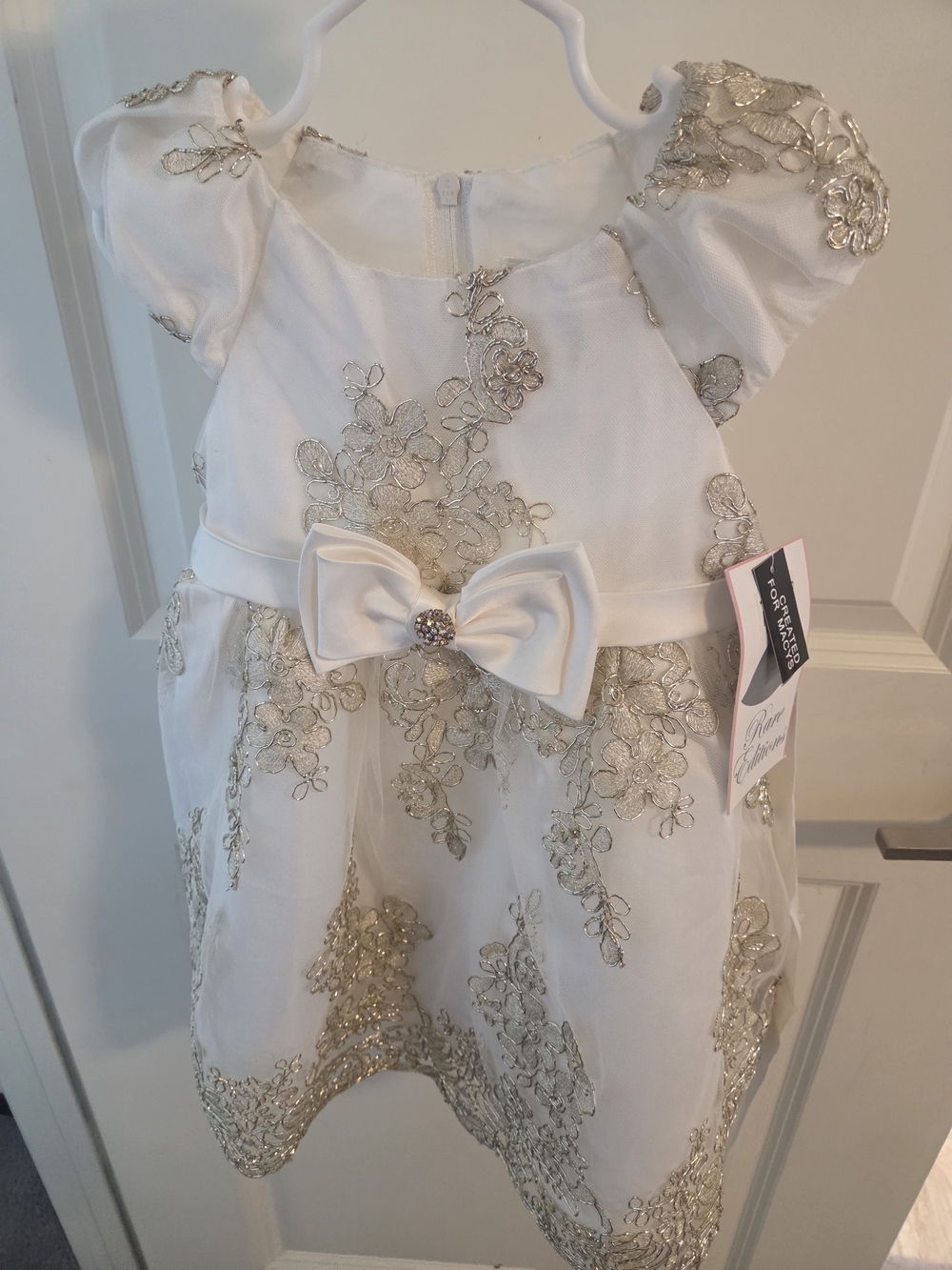 Rare Editions Ivory Dress with Gold Floral Embroidery